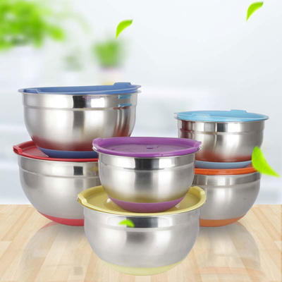 Stainless Steel Mixing Bowl With Cover And Silica Gel Bottom Sets RGS-WS0117